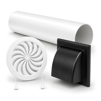100mm Wall Vent Kit with 500mm Duct, Adjustable Grille & Exterior Cover for Bathrooms, Kitchens, Toilets, Utility Rooms