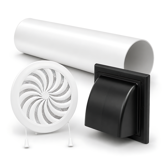 100mm Wall Vent Kit with 500mm Duct, Adjustable Grille & Exterior Cover for Bathrooms, Kitchens, Toilets, Utility Rooms