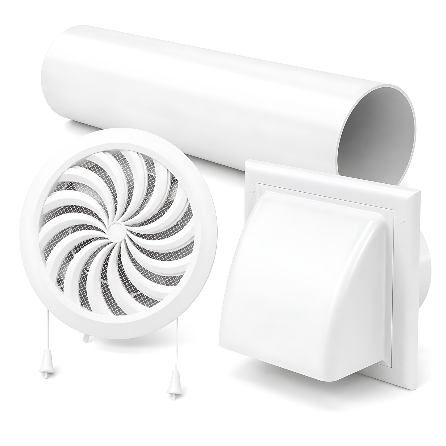 100mm Through-Wall Ventilation Kit with 500mm Duct and Adjustable Grille for Bathrooms, Kitchens, Toilets and Utility Rooms