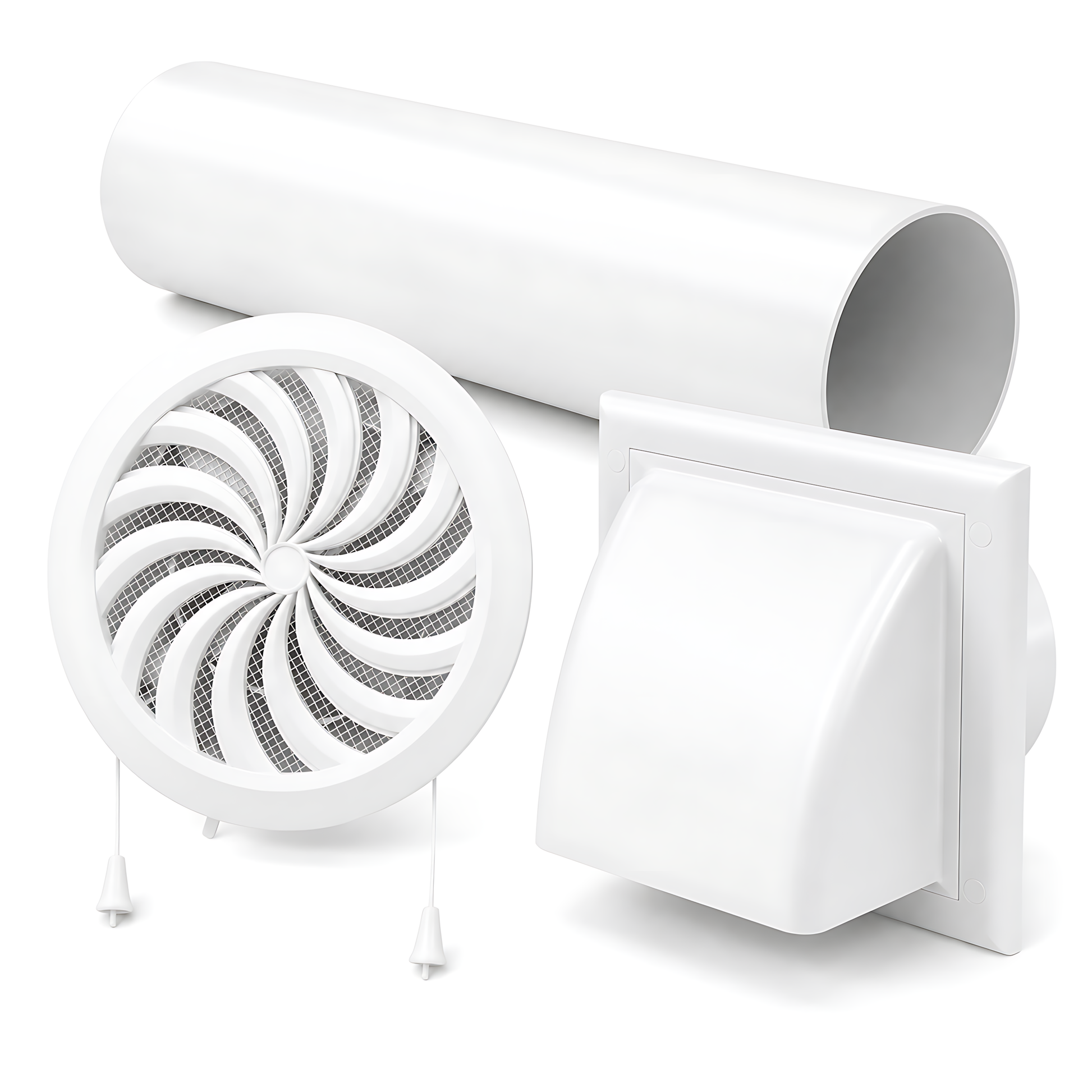 100mm Through-Wall Ventilation Kit with 500mm Duct and Adjustable Grille for Bathrooms, Kitchens, Toilets and Utility Rooms