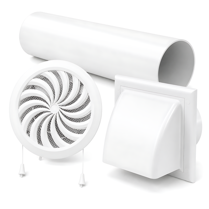 100mm Through-Wall Ventilation Kit with 500mm Duct and Adjustable Grille for Bathrooms, Kitchens, Toilets and Utility Rooms
