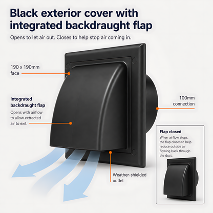 100mm Wall Vent Kit with 500mm Duct, Adjustable Grille & Exterior Cover for Bathrooms, Kitchens, Toilets, Utility Rooms