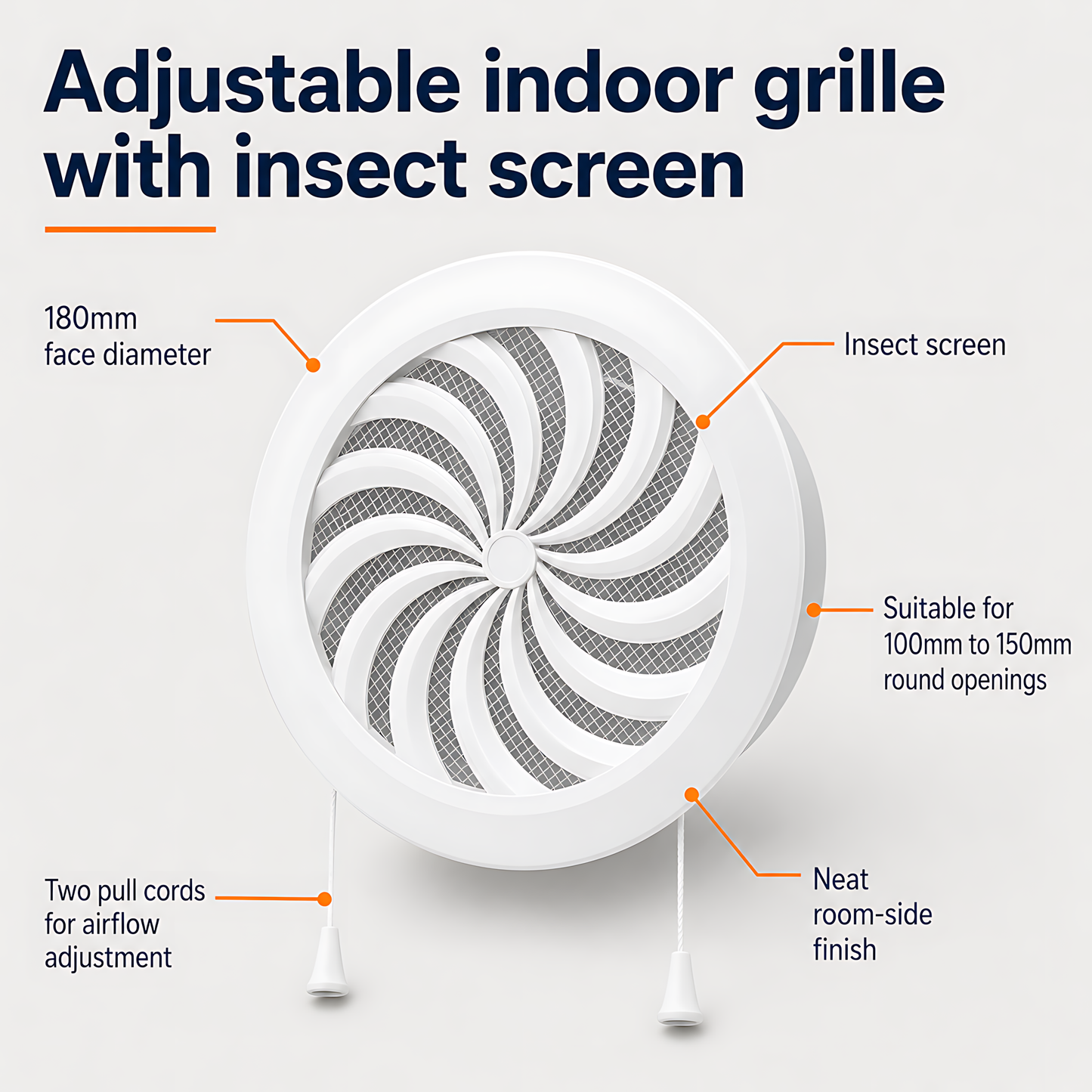 100mm Wall Vent Kit with 500mm Duct, Adjustable Grille & Exterior Cover for Bathrooms, Kitchens, Toilets, Utility Rooms