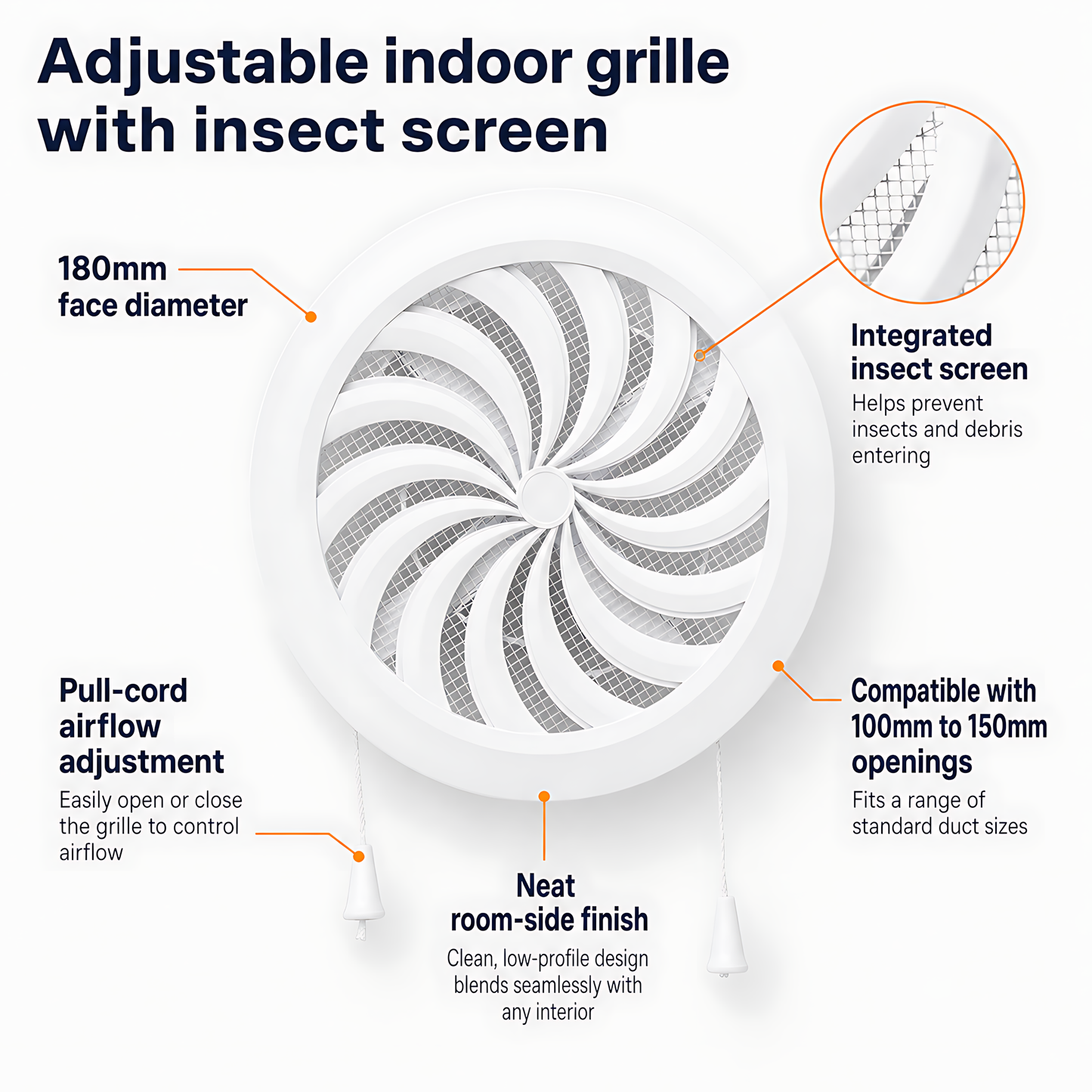 100mm 4 Inch Wall Vent Kit with 500mm Duct, Grille and Graphite Cover for Bathrooms, Kitchens, Toilets and Utility Rooms