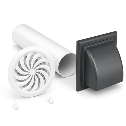 100mm 4 Inch Wall Vent Kit with 500mm Duct, Grille and Graphite Cover for Bathrooms, Kitchens, Toilets and Utility Rooms
