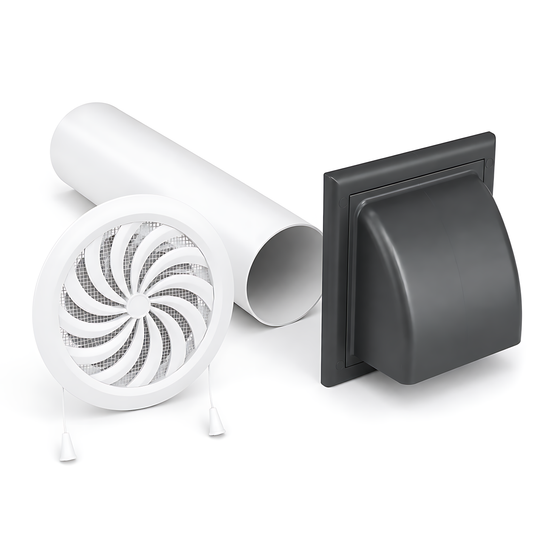 100mm 4 Inch Wall Vent Kit with 500mm Duct, Grille and Graphite Cover for Bathrooms, Kitchens, Toilets and Utility Rooms