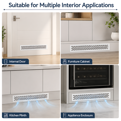 Rectangular Metal Ventilation Grille 460 x 45mm - White Matt Colour - Air Vent Cover,  485 x 60mm Overall, 15mm Flange