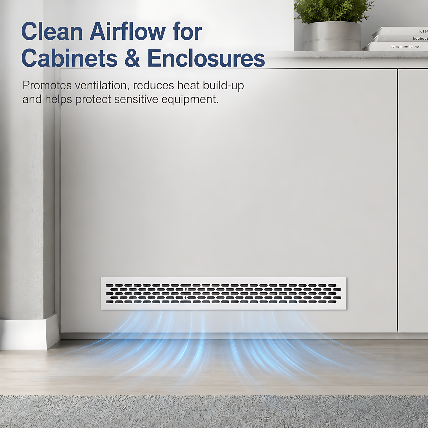 Rectangular Metal Ventilation Grille 460 x 45mm - White Matt Colour - Air Vent Cover,  485 x 60mm Overall, 15mm Flange