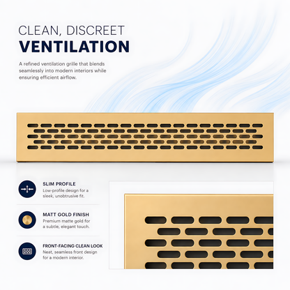 Rectangular Metal Ventilation Grille 460 x 45mm - Gold Matt Colour - Air Vent Cover,  485 x 60mm Overall, 15mm Flange