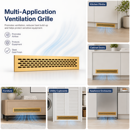 Rectangular Metal Ventilation Grille 460 x 45mm - Gold Matt Colour - Air Vent Cover,  485 x 60mm Overall, 15mm Flange