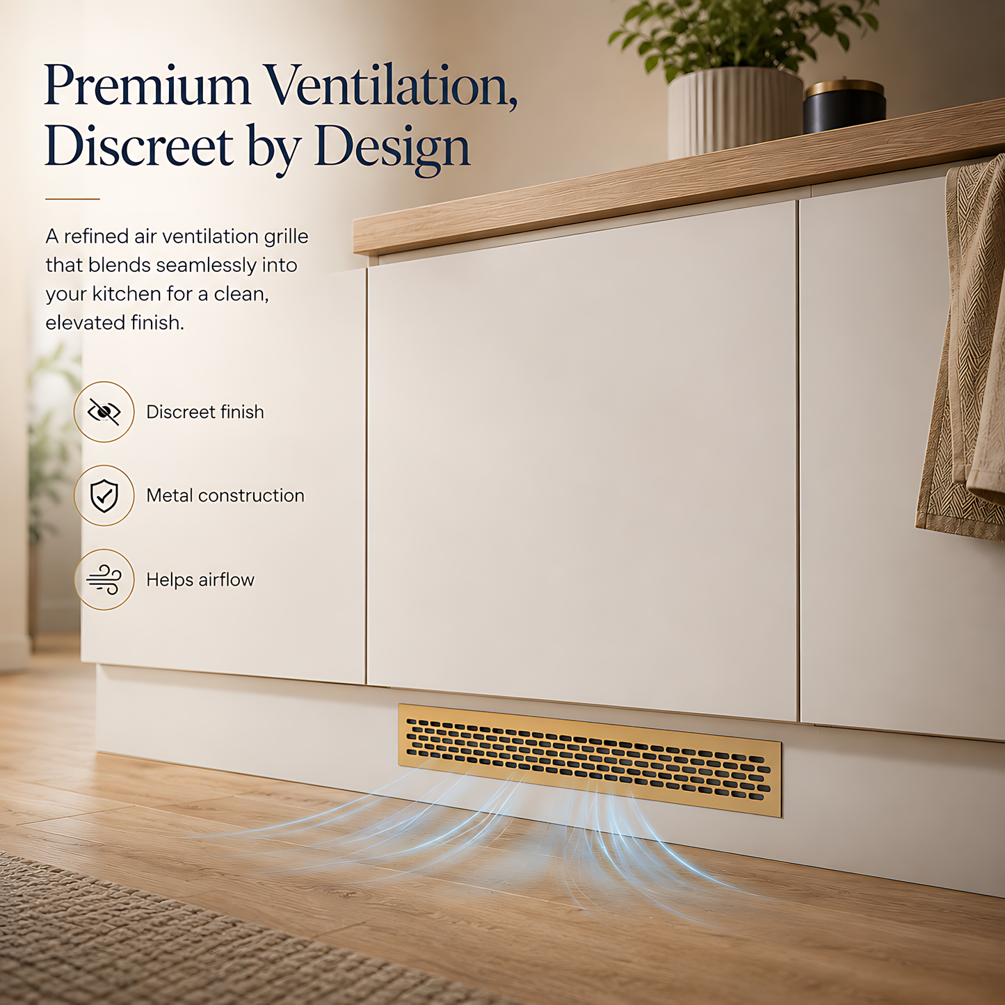 Rectangular Metal Ventilation Grille 460 x 45mm - Gold Matt Colour - Air Vent Cover,  485 x 60mm Overall, 15mm Flange