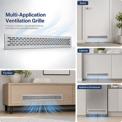 Rectangular Metal Ventilation Grille 460 x 45mm - Silver Matt Colour - Air Vent Cover,  485 x 60mm Overall, 15mm Flange