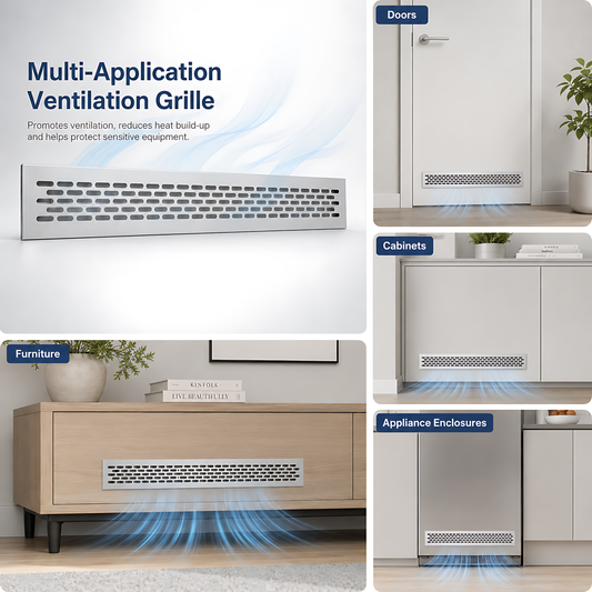 Rectangular Metal Ventilation Grille 460 x 45mm - Silver Matt Colour - Air Vent Cover,  485 x 60mm Overall, 15mm Flange