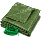 Green Tarpaulin 3 x 5m Heavy-Duty Waterproof 90gsm with 10m Elastic Tie Rope - Tarp Sheet Cover for Garden Furniture, Logs
