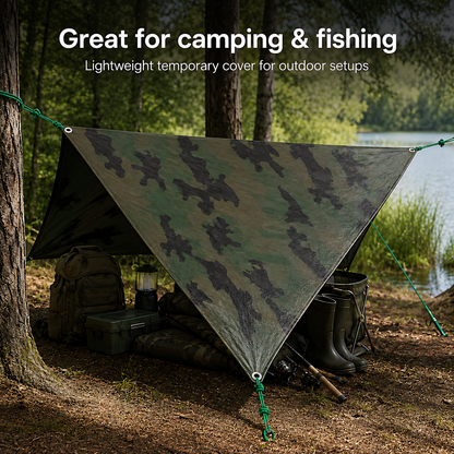 Camouflage Tarpaulin 1.5 x 2m Heavy-Duty Waterproof 85gsm with 10m Elastic Tie Rope - Camo Tarp Sheet Cover for Camping, Fishing