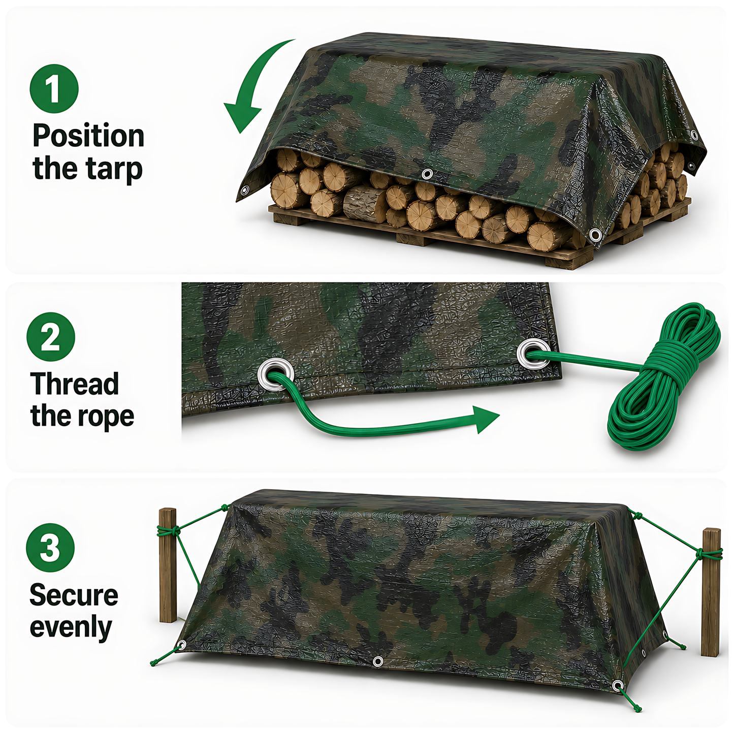 Camouflage Tarpaulin 4 x 5m Heavy-Duty Waterproof 85gsm with 10m Elastic Tie Rope - Camo Tarp Sheet Cover for Camping, Fishing