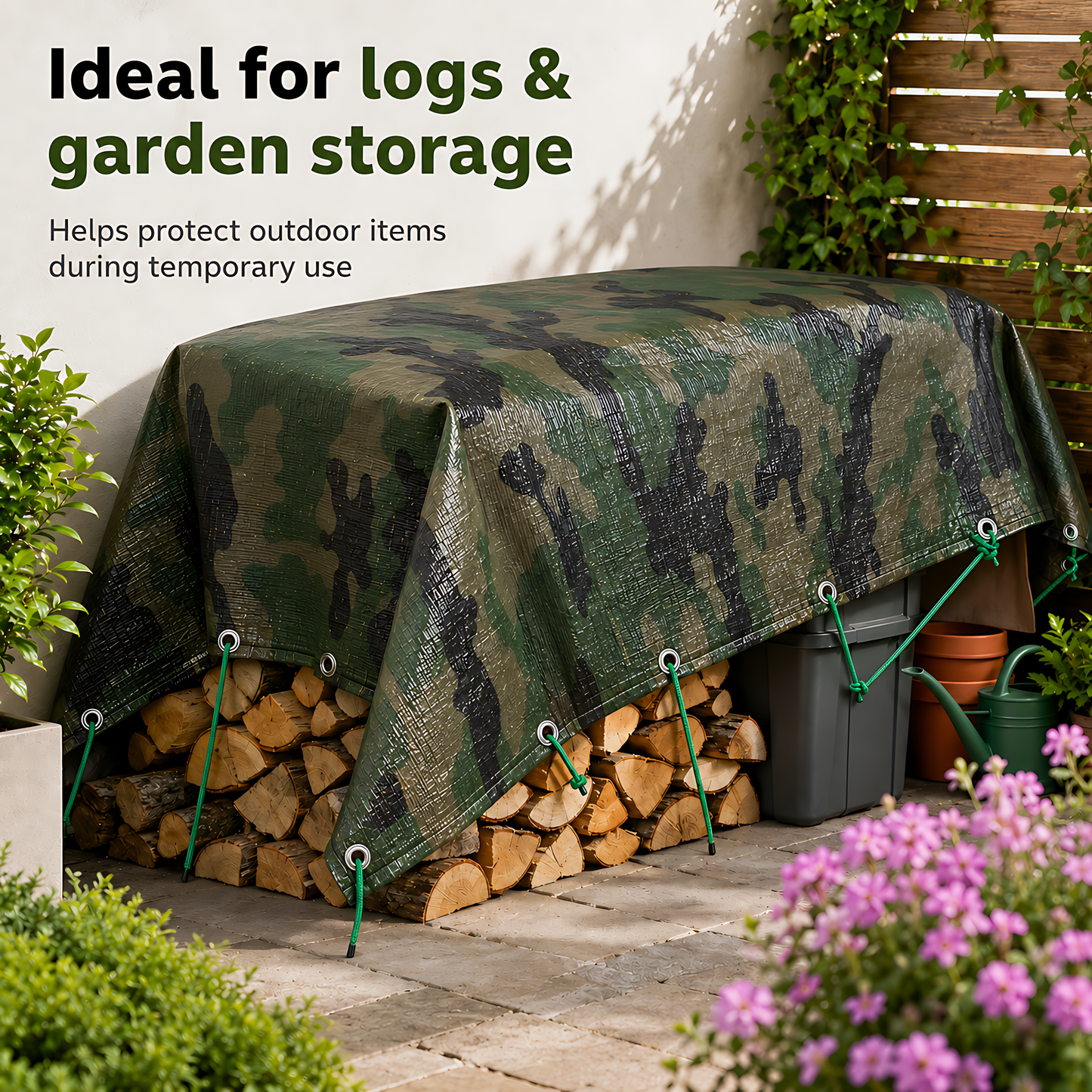 Camouflage Tarpaulin 1.5 x 2m Heavy-Duty Waterproof 85gsm with 10m Elastic Tie Rope - Camo Tarp Sheet Cover for Camping, Fishing
