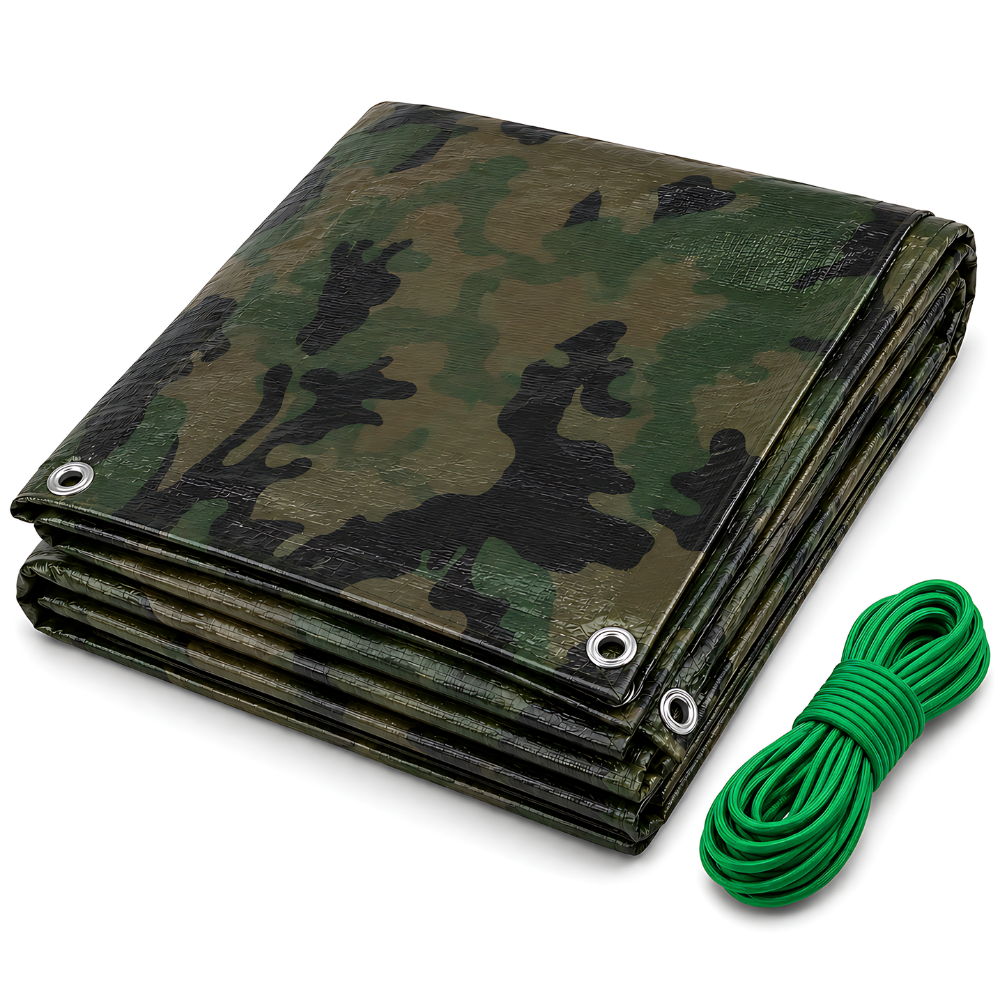 Camouflage Tarpaulin 6 x 6m Heavy-Duty Waterproof 85gsm with 10m Elastic Tie Rope - Camo Tarp Sheet Cover for Camping, Fishing