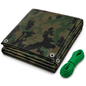 Camouflage Tarpaulin 3 x 4m Heavy-Duty Waterproof 85gsm with 10m Elastic Tie Rope - Camo Tarp Sheet Cover for Camping, Fishing