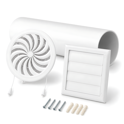 100mm Wall Vent Kit with 500mm Duct, Adjustable Grille & Backdraught Vent for Bathrooms, Kitchens, Toilets, Cloakrooms, Laundry
