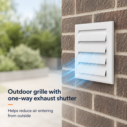 100mm Wall Vent Kit with 500mm Duct, Adjustable Grille & Backdraught Vent for Bathrooms, Kitchens, Toilets, Cloakrooms, Laundry