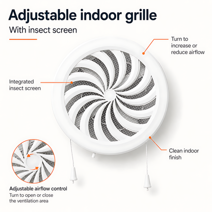 100mm Wall Vent Kit with 500mm Duct, Adjustable Grille & Backdraught Vent for Bathrooms, Kitchens, Toilets, Cloakrooms, Laundry