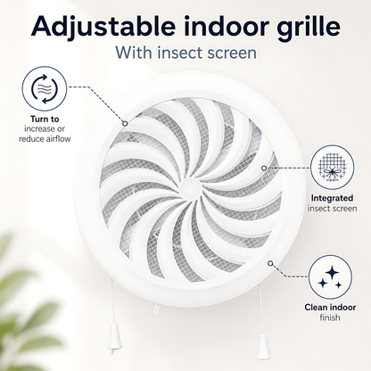 100mm 4 Inch Wall Vent Kit with 500mm Duct & Black Backdraught Grille for Bathrooms, Kitchens, Toilets, Cloakrooms & Utility Rooms