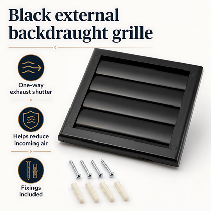 100mm 4 Inch Wall Vent Kit with 500mm Duct & Black Backdraught Grille for Bathrooms, Kitchens, Toilets, Cloakrooms & Utility Rooms