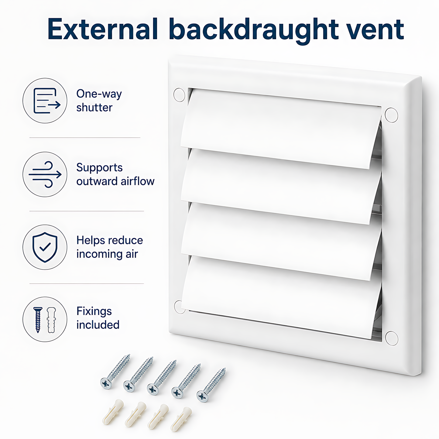 100mm Wall Vent Kit with 500mm Duct, Indoor Grille & Backdraught Vent for Bathrooms, Kitchens, Toilets, Cloakrooms & Utility Rooms