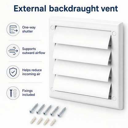 100mm Wall Vent Kit with 500mm Duct, Indoor Grille & Backdraught Vent for Bathrooms, Kitchens, Toilets, Cloakrooms & Utility Rooms