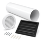 100mm 4 Inch Wall Vent Kit with 500mm Duct & Black Backdraught Grille for Bathrooms, Kitchens, Toilets, Cloakrooms & Utility Rooms