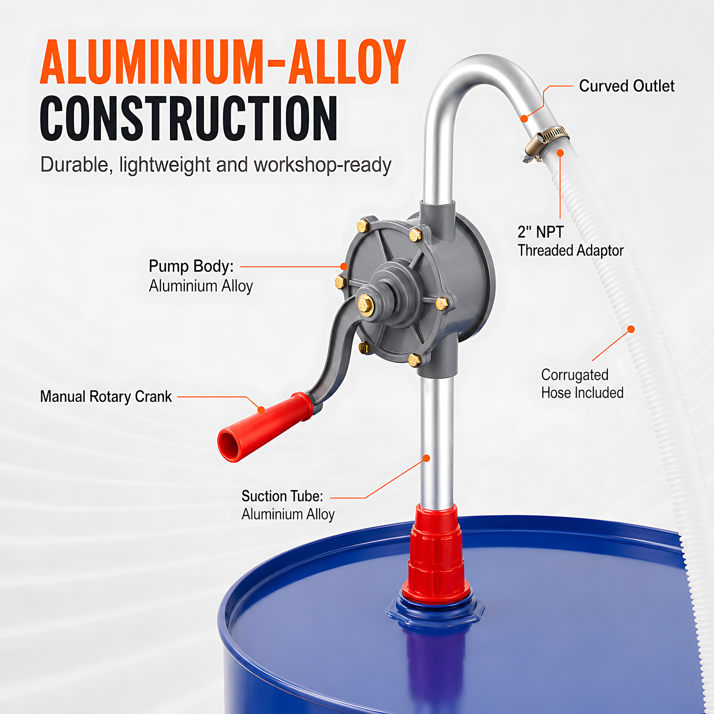 Manual Rotary Drum and Barrel Pump for Diesel, Heating Oil and Lubricants - Machinery Refilling, Workshop Maintenance, Garage Use