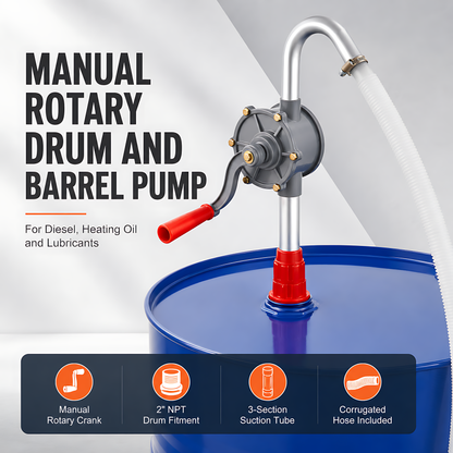 Manual Rotary Drum and Barrel Pump for Diesel, Heating Oil and Lubricants - Machinery Refilling, Workshop Maintenance, Garage Use