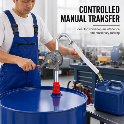 Manual Rotary Drum and Barrel Pump for Diesel, Heating Oil and Lubricants - Machinery Refilling, Workshop Maintenance, Garage Use