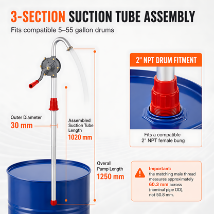 Manual Rotary Drum and Barrel Pump for Diesel, Heating Oil and Lubricants - Machinery Refilling, Workshop Maintenance, Garage Use
