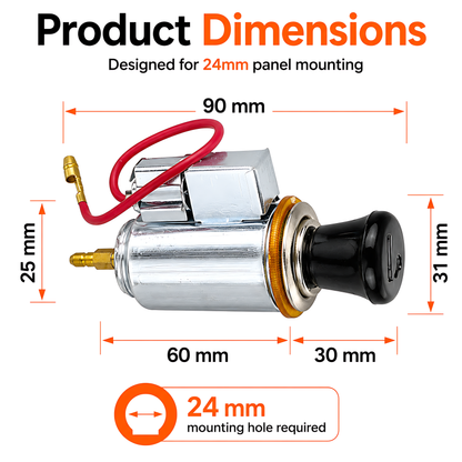 12V Car Cigarette Lighter Socket and Power Outlet with Orange Illumination, Accessory Power Point - for Cars, Vans, Campers
