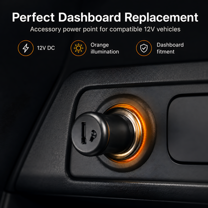 12V Car Cigarette Lighter Socket and Power Outlet with Orange Illumination, Accessory Power Point - for Cars, Vans, Campers