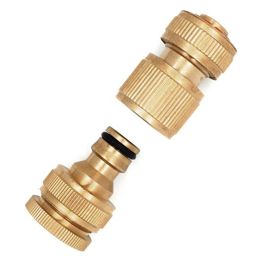 2 Pieces Brass Set, 1/2" and 3/4" Tap Connector with Quick Hose End Connector