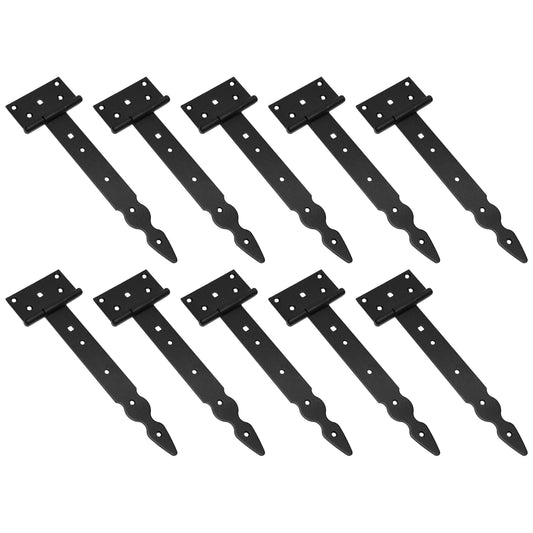 Pack of 10 x 250 mm T-Hinge Black, Steel Tee Hinges, Weather Resistant, Rust Proof Powder Coating, T Strap Hinges