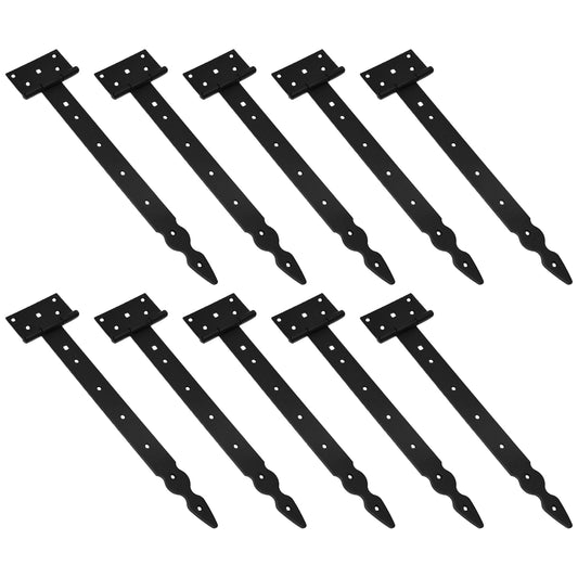 Pack of 10 x 350 mm T-Hinge Black, Steel Tee Hinges, Weather Resistant, Rust Proof Powder Coating, T Strap Hinges