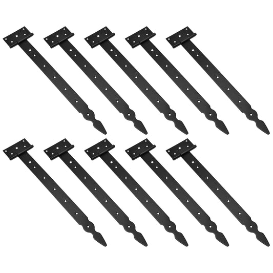 Pack of 10 x 400 mm T-Hinge Black, Steel Tee Hinges, Weather Resistant, Rust Proof Powder Coating, T Strap Hinges
