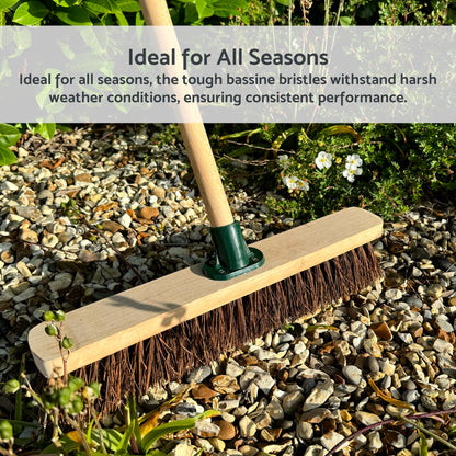 18-Inch Bassine Broom - Heavy-Duty Garden and Yard Broom with Wooden Handle - Excellent for Versatile Outdoor Cleaning Tasks