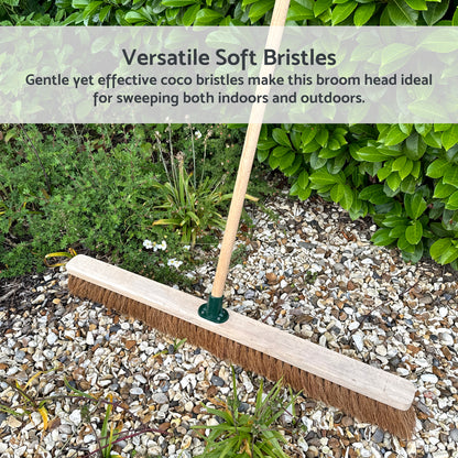 36-Inch Wide Coco Broom with Wooden Handle - Soft Bristle Indoor Sweeping Broom for Home, Kitchen, Hardwood Floors