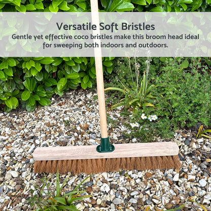 24-Inch Wide Coco Broom with Wooden Handle - Soft Bristle Indoor Sweeping Broom for Home, Kitchen, Hardwood Floors