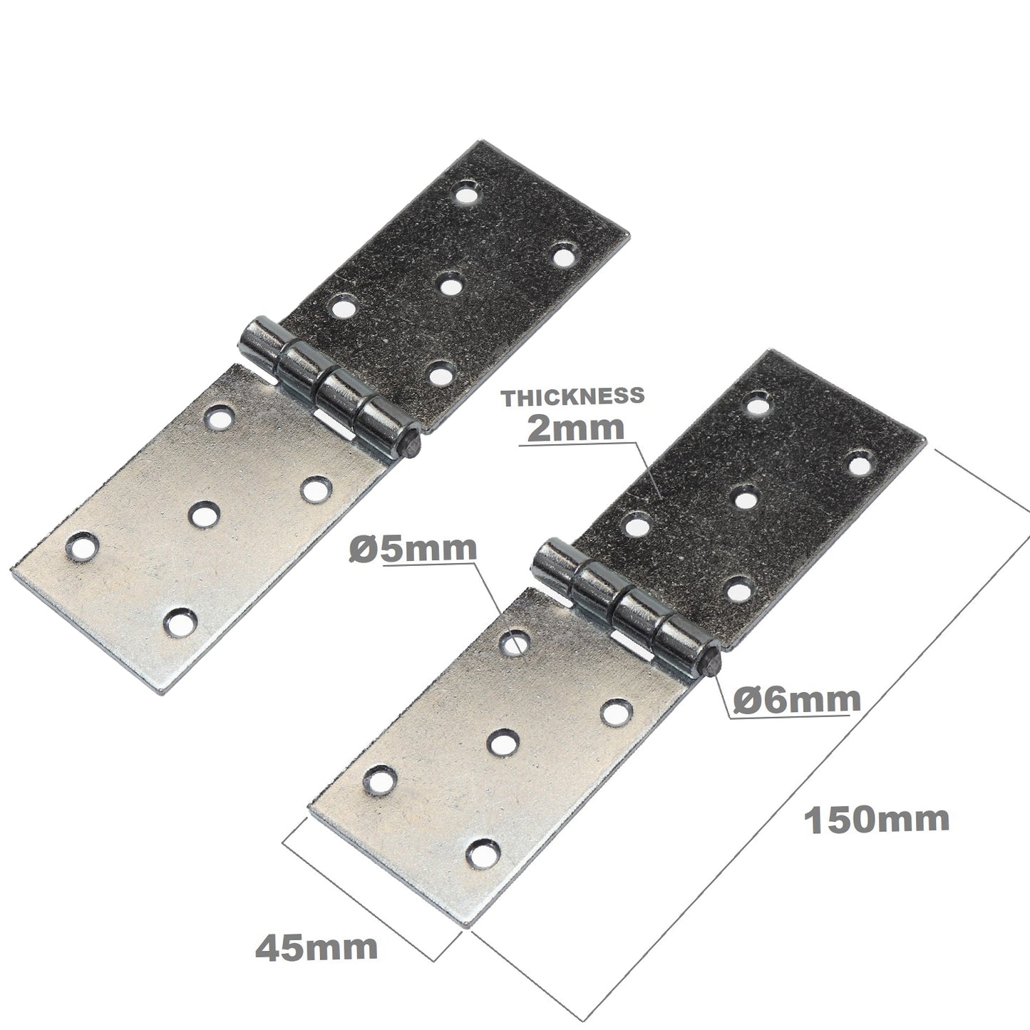 Pack of 2 x 150 mm Backflap Hinge Galvanised, Silver Steel Back Flap Hinges, Weather Resistant, Rust Corrosion Proof, Strap Hinges
