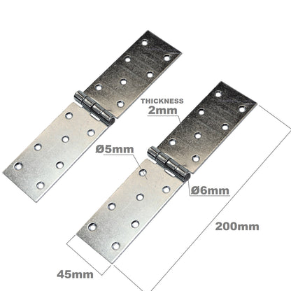 Pack of 2 x 200 mm Backflap Hinge Galvanised, Silver Steel Back Flap Hinges, Weather Resistant, Rust Corrosion Proof, Strap Hinges