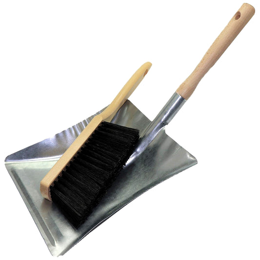 Universal Galvanized Dustpan with Handle and Brush Set - Heavy Duty, Rust-Resistant, Multipurpose Cleaning Tools