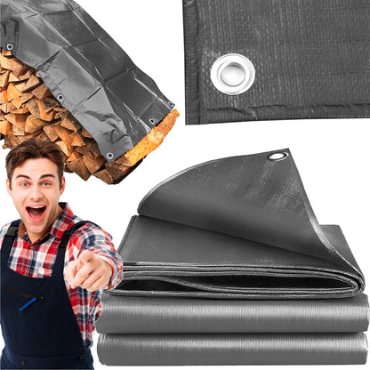 5 x 8 m Tarpaulin Cover - Grey 200GSM - Waterproof, Frost-Resistant, UV Protection, Multipurpose, Groundsheet