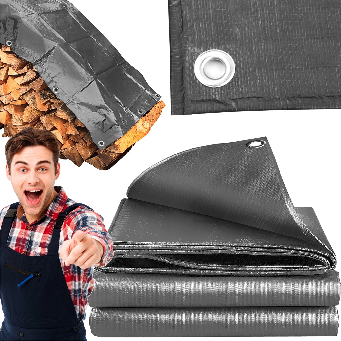 2 x 3 m Tarpaulin Cover - Grey 200GSM - Waterproof, Frost-Resistant, UV Protection, Multipurpose, Groundsheet