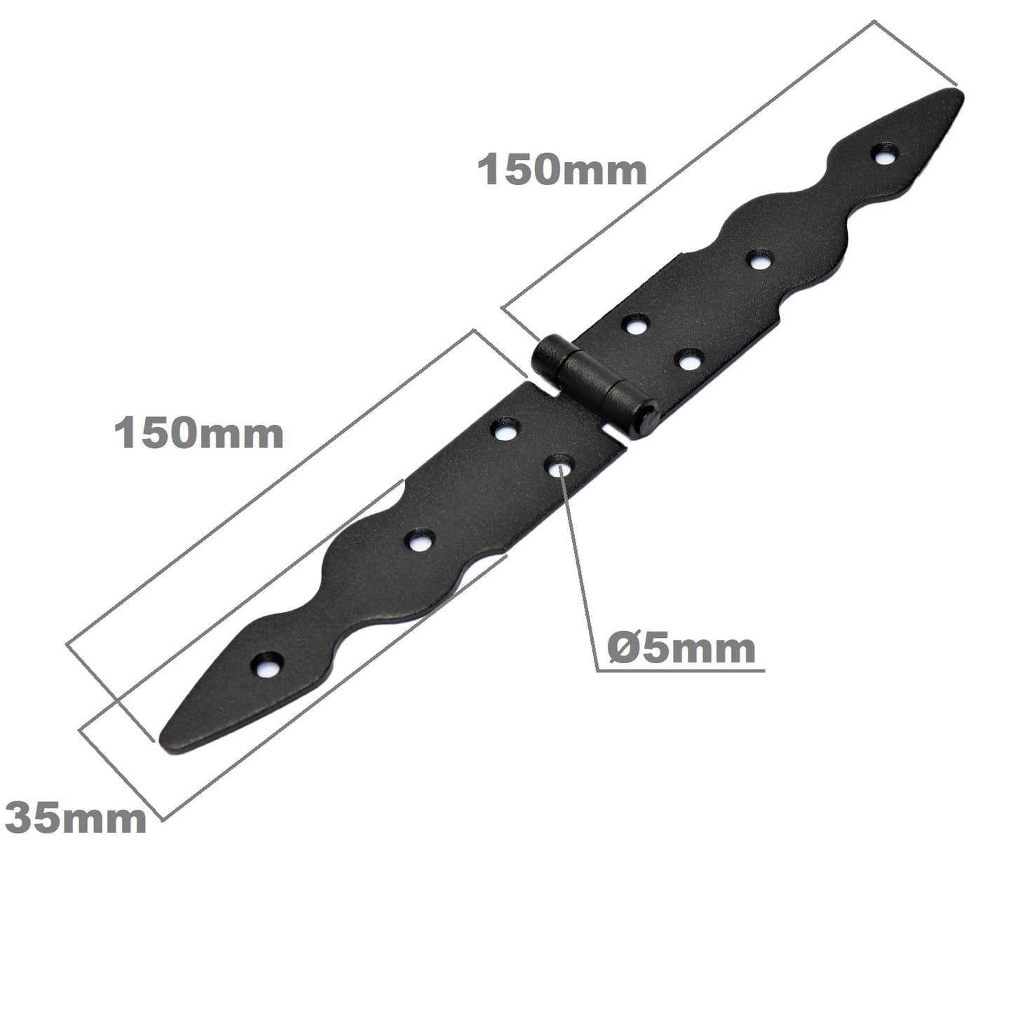 1 Pc x 150+150 mm Backflap Hinge Black, Retro Steel Back Flap Hinges, Weather Resistant, Rust Proof Powder Coating, Strap Hinges
